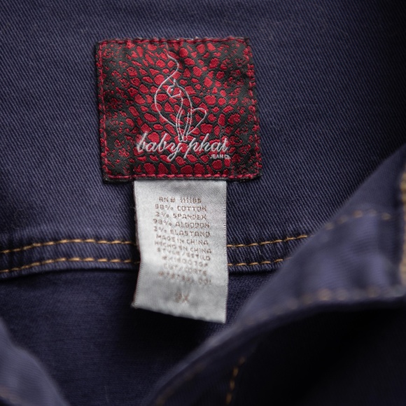 VTG 90s Baby Phat Y2K Denim Jacket 3XL Plus Size Stretchy Dark Wash Logo Buttons - Picture 5 of 8